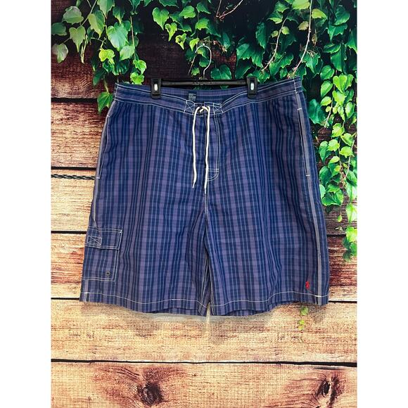 Polo Ralph Lauren Board Shorts Mesh Lining Blue Purple Plaid Men's 2XB 2X Big - Picture 1 of 5